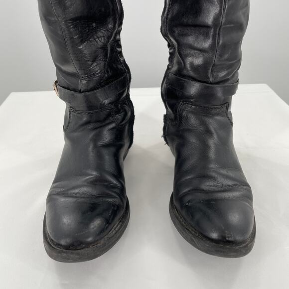 ENZO ANGIOLINI Eero Black Leather Ankle Buckle Harness Knee High Riding Boot 6.5 - Picture 5 of 13